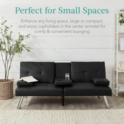 Canapé-lit convertible Best Choice en similicuir avec accoudoirs amovibles, noir
