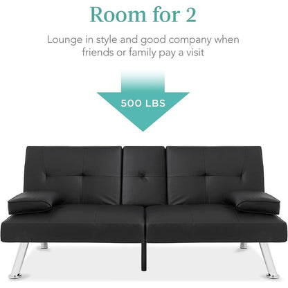 Canapé-lit convertible Best Choice en similicuir avec accoudoirs amovibles, noir