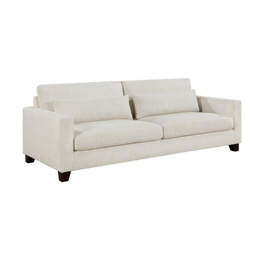 Canapé Bior, 2 coussins lombaires, tissu ivoire, 226 cm, design moderne