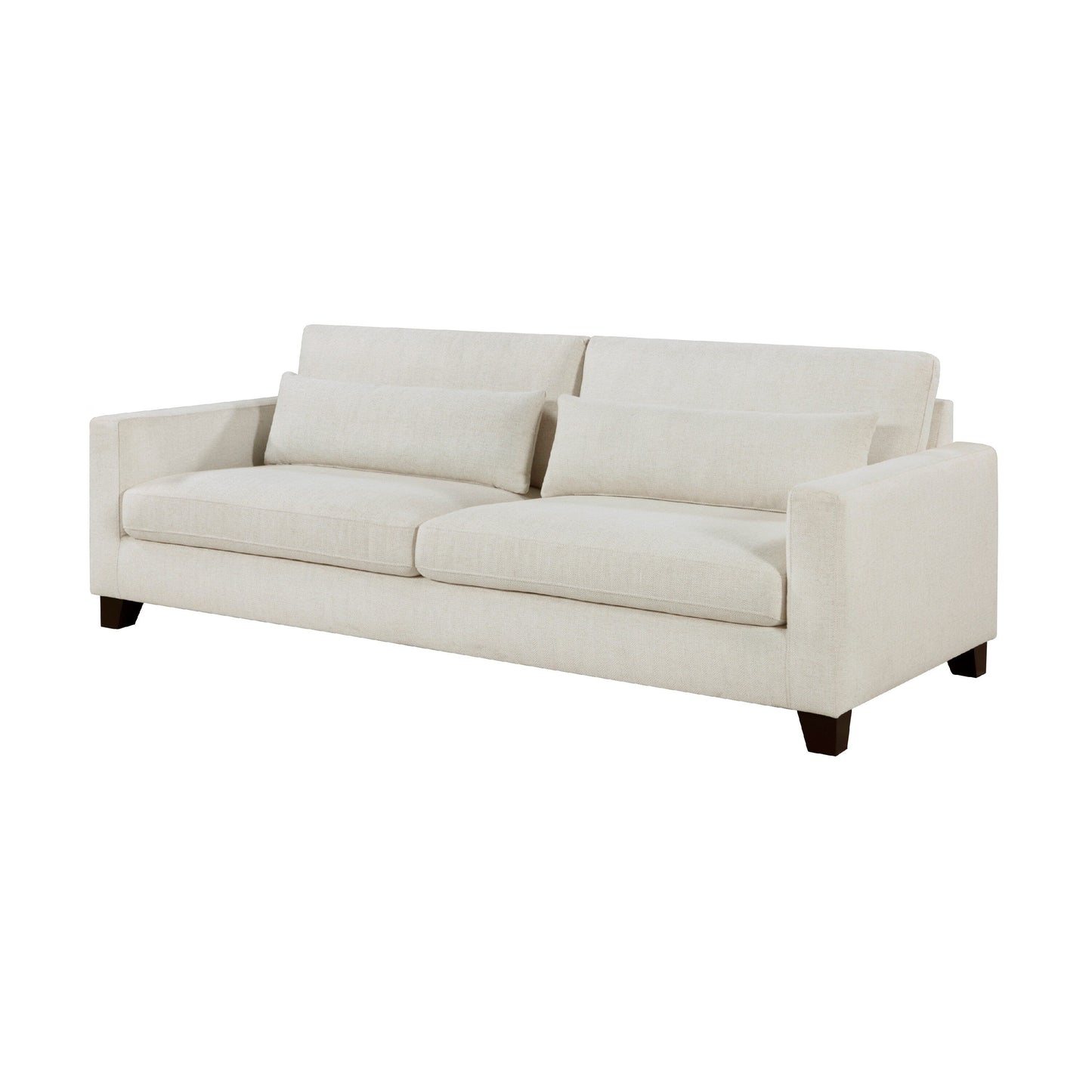 Canapé Bior, 2 coussins lombaires, tissu ivoire, 226 cm, design moderne