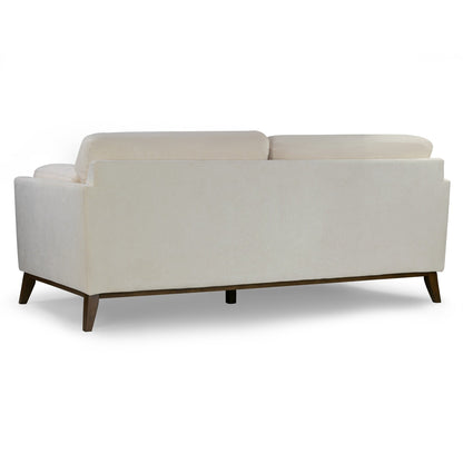 Canapé Birre en tissu micro-bouclé beige avec pieds en bois de noyer