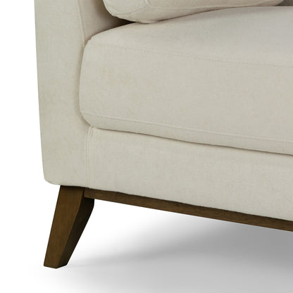 Canapé Birre en tissu micro-bouclé beige avec pieds en bois de noyer