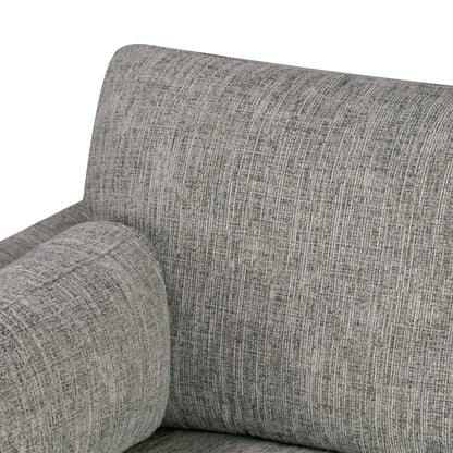 Canapé Birre en tissu chenille tweed noir et ivoire avec pieds en noyer