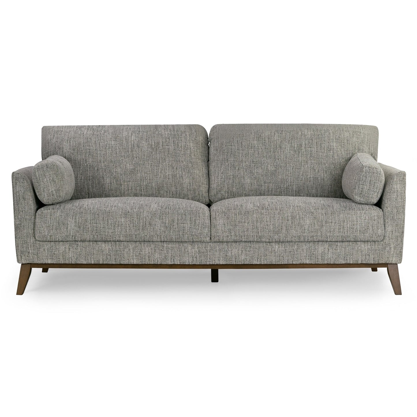 Canapé Birre en tissu chenille tweed noir et ivoire avec pieds en noyer