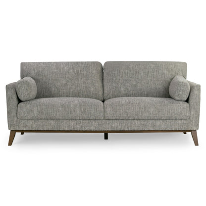 Canapé Birre en tissu chenille tweed noir et ivoire avec pieds en noyer