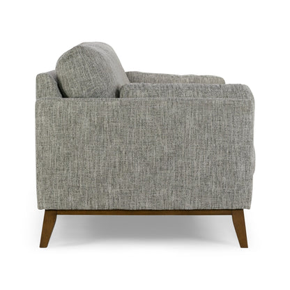 Canapé Birre en tissu chenille tweed noir et ivoire avec pieds en noyer