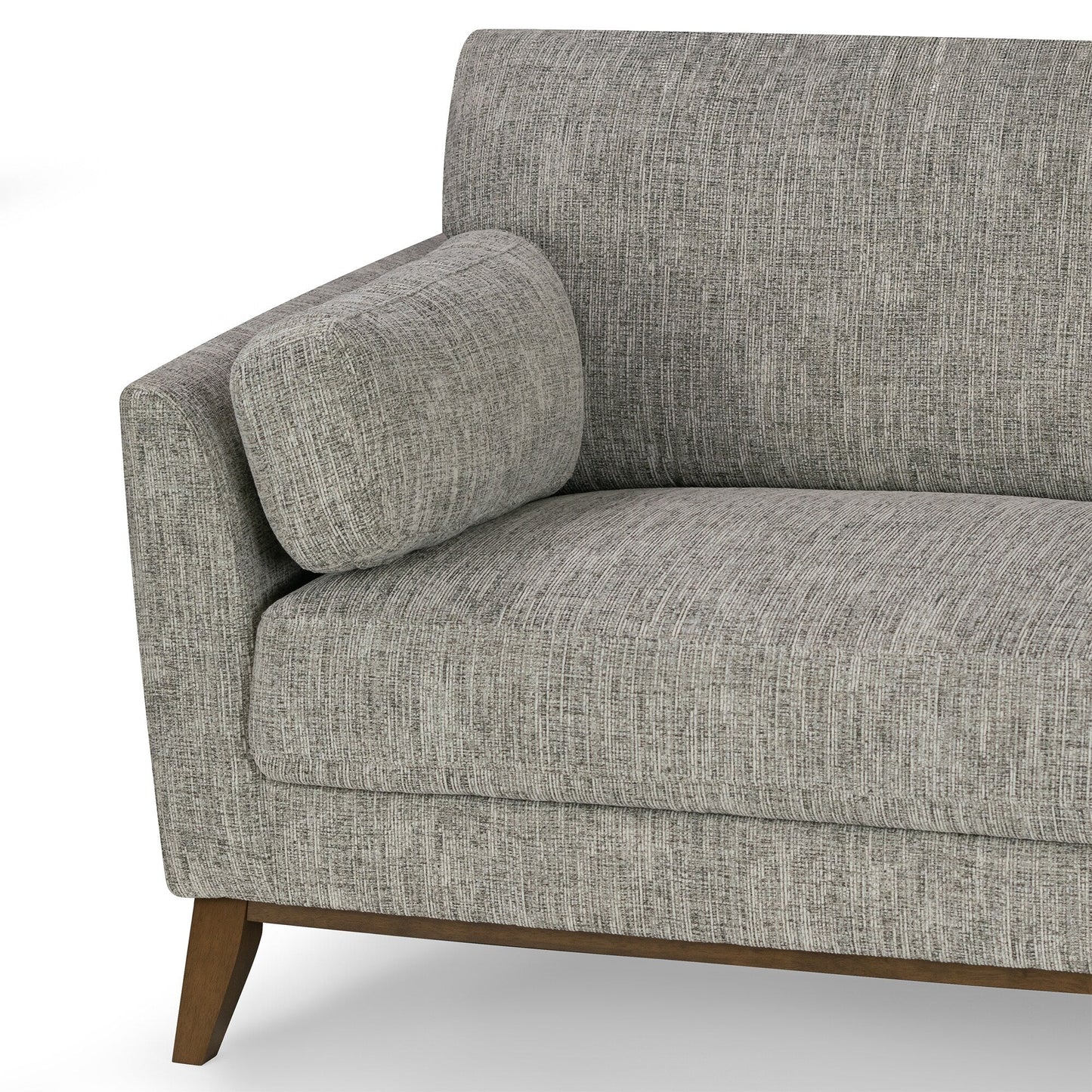 Canapé Birre en tissu chenille tweed noir et ivoire avec pieds en noyer