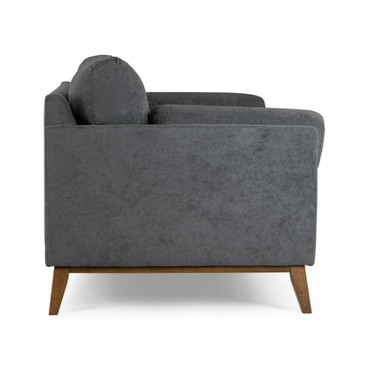 Canapé Birre en tissu micro-bouclé gris foncé avec pieds en bois de noyer