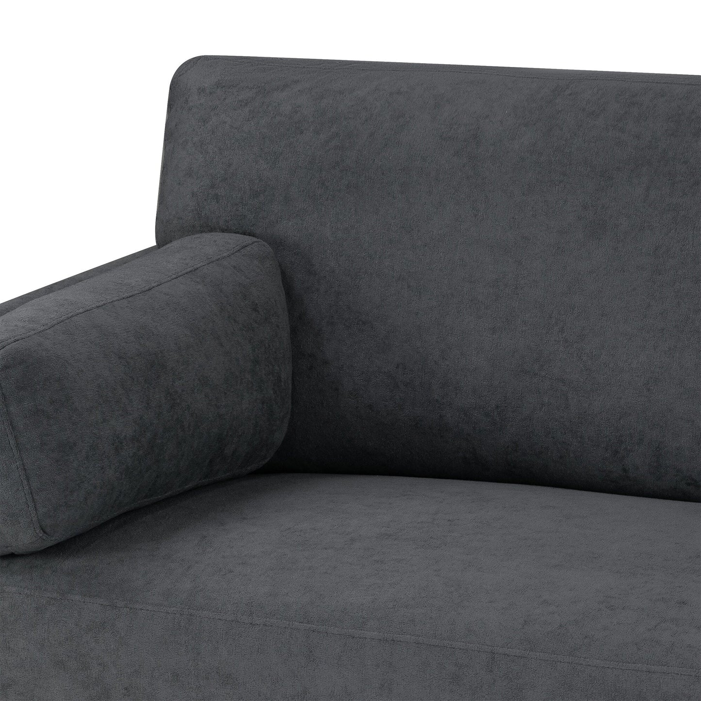 Canapé Birre en tissu micro-bouclé gris foncé avec pieds en bois de noyer