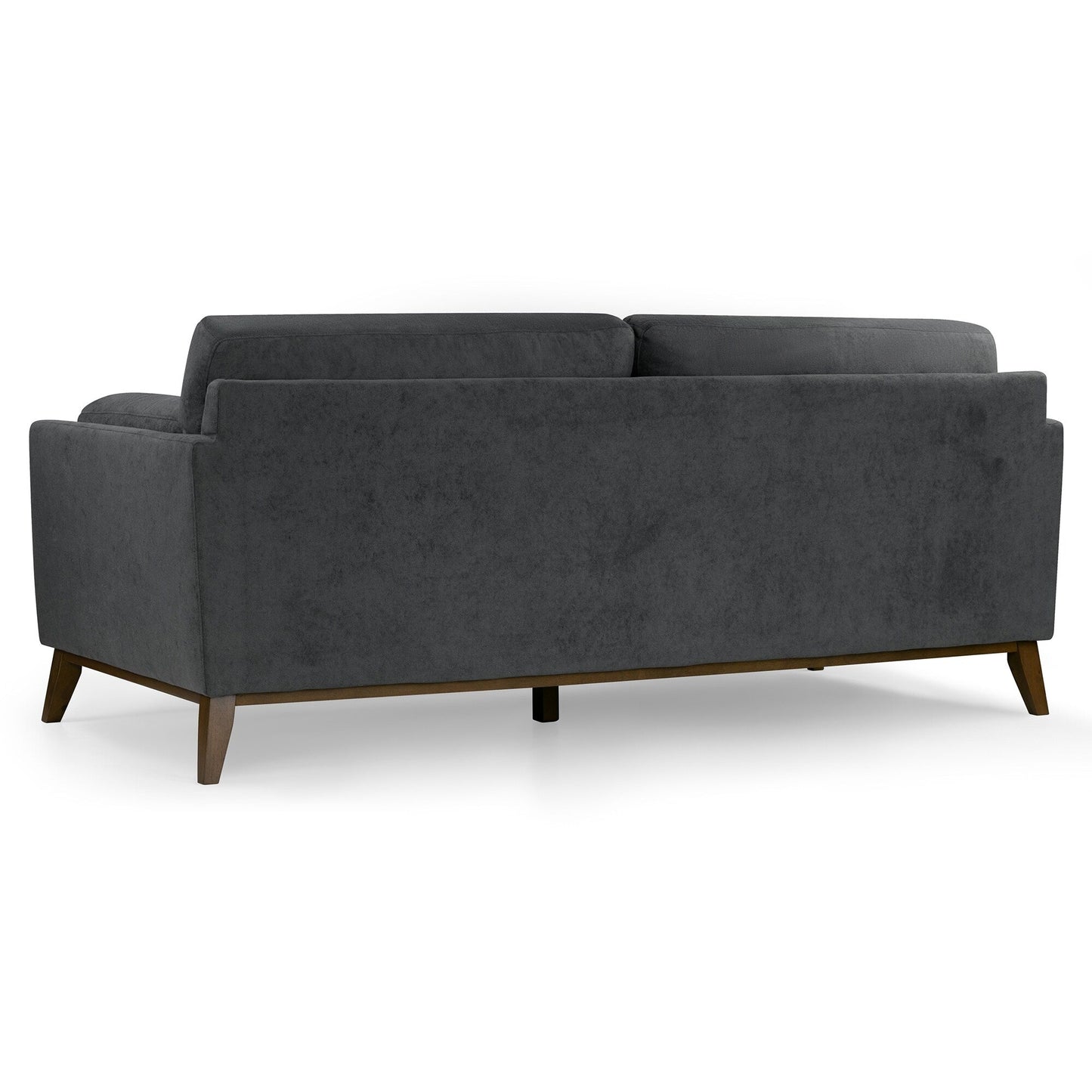 Canapé Birre en tissu micro-bouclé gris foncé avec pieds en bois de noyer