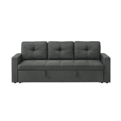 Canapé-lit gigogne Biry, coussins capitonnés, tissu gris foncé