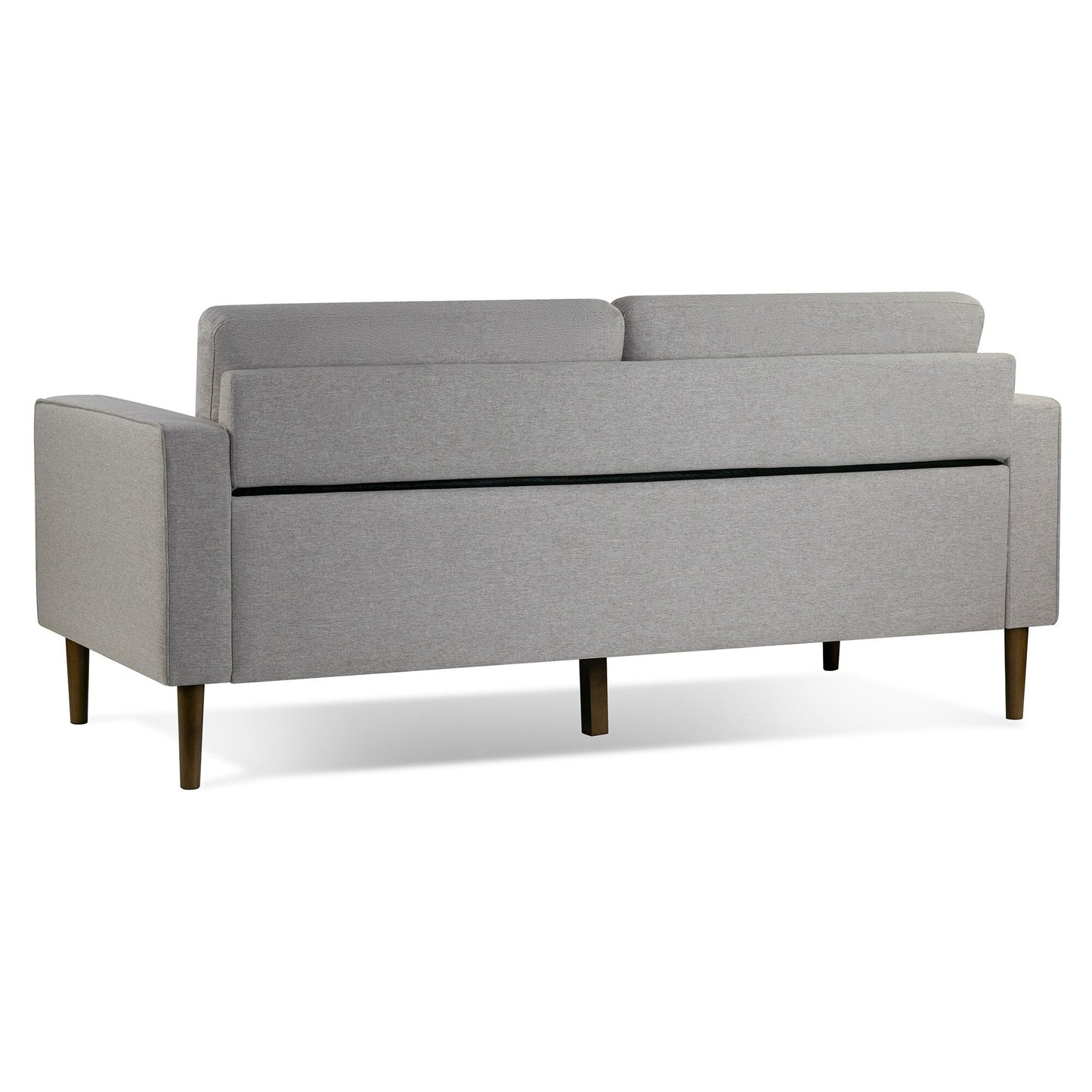 Canapé Bisera en tissu sergé beige capitonné avec pieds en bois de noyer