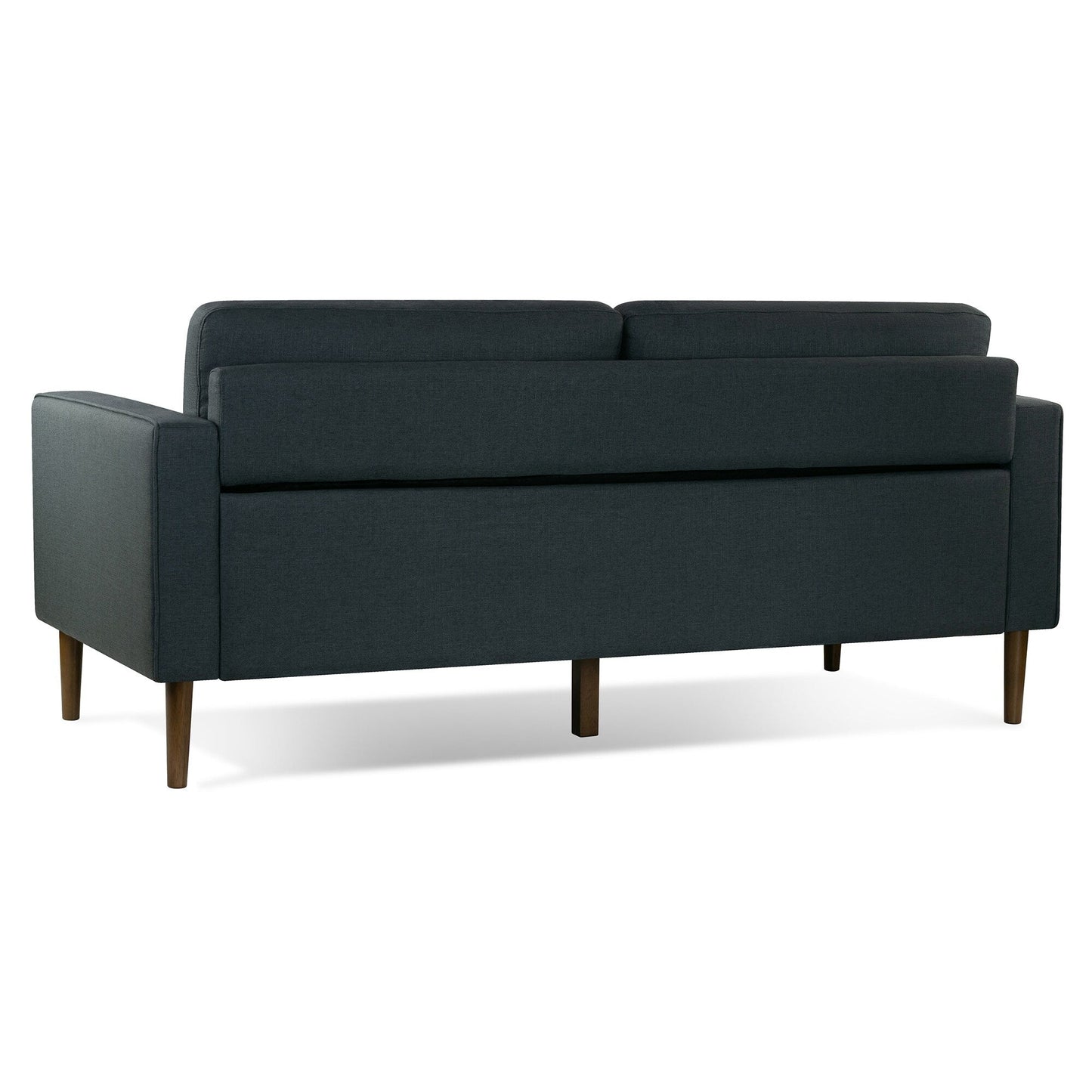 Canapé Bisera en tissu sergé gris foncé avec pieds en bois de noyer