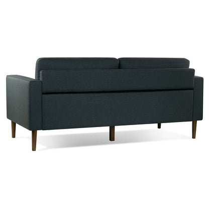 Canapé Bisera en tissu sergé gris foncé avec pieds en bois de noyer