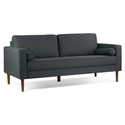 Canapé Bisera en tissu sergé gris foncé avec pieds en bois de noyer
