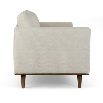 Canapé Bishop en velours côtelé blanc avec pieds en bois de noyer
