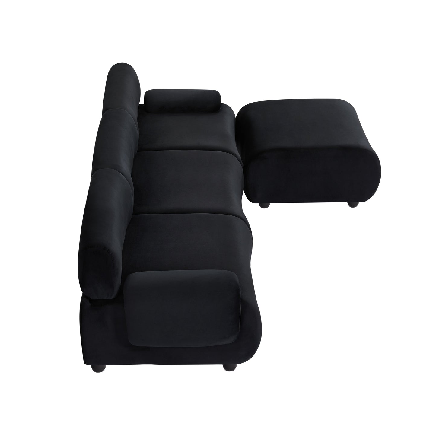 Canapé convertible en L en tissu noir 105 avec pouf