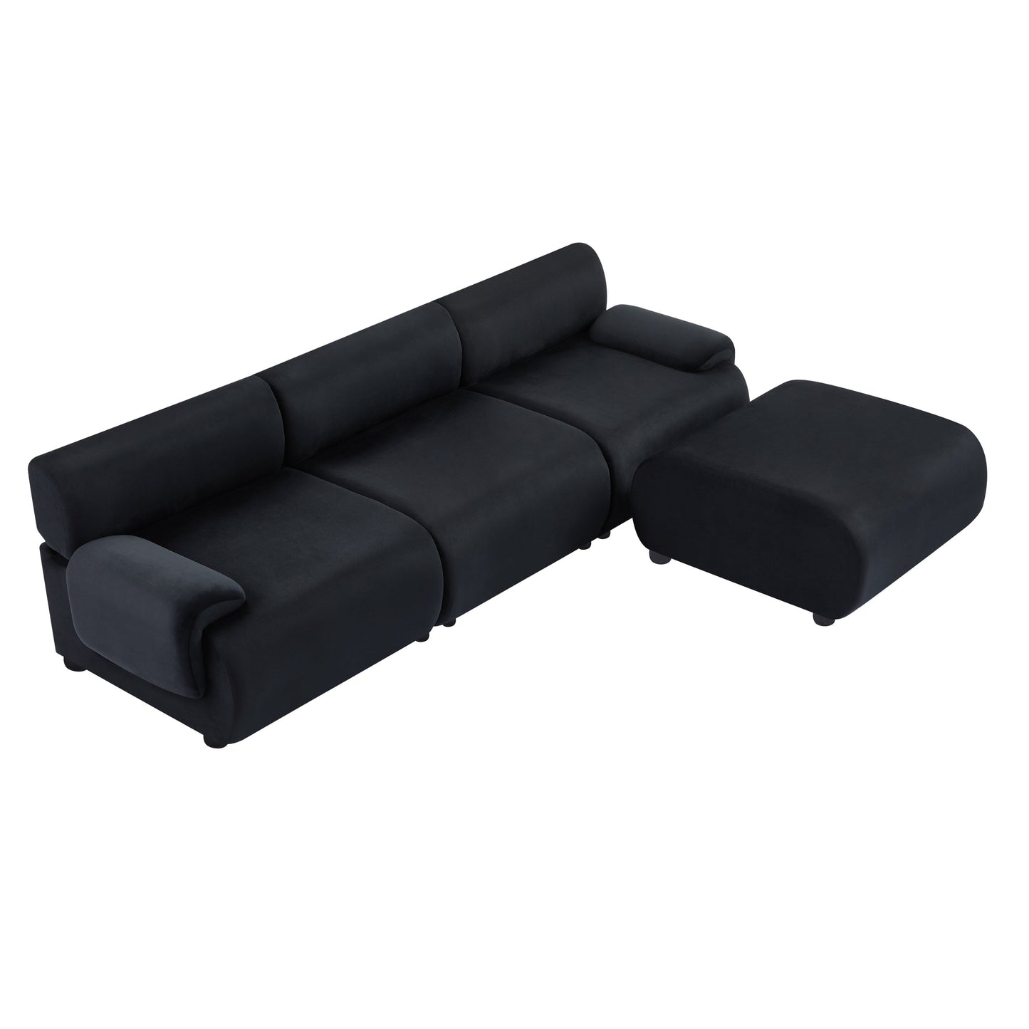 Canapé convertible en L en tissu noir 105 avec pouf
