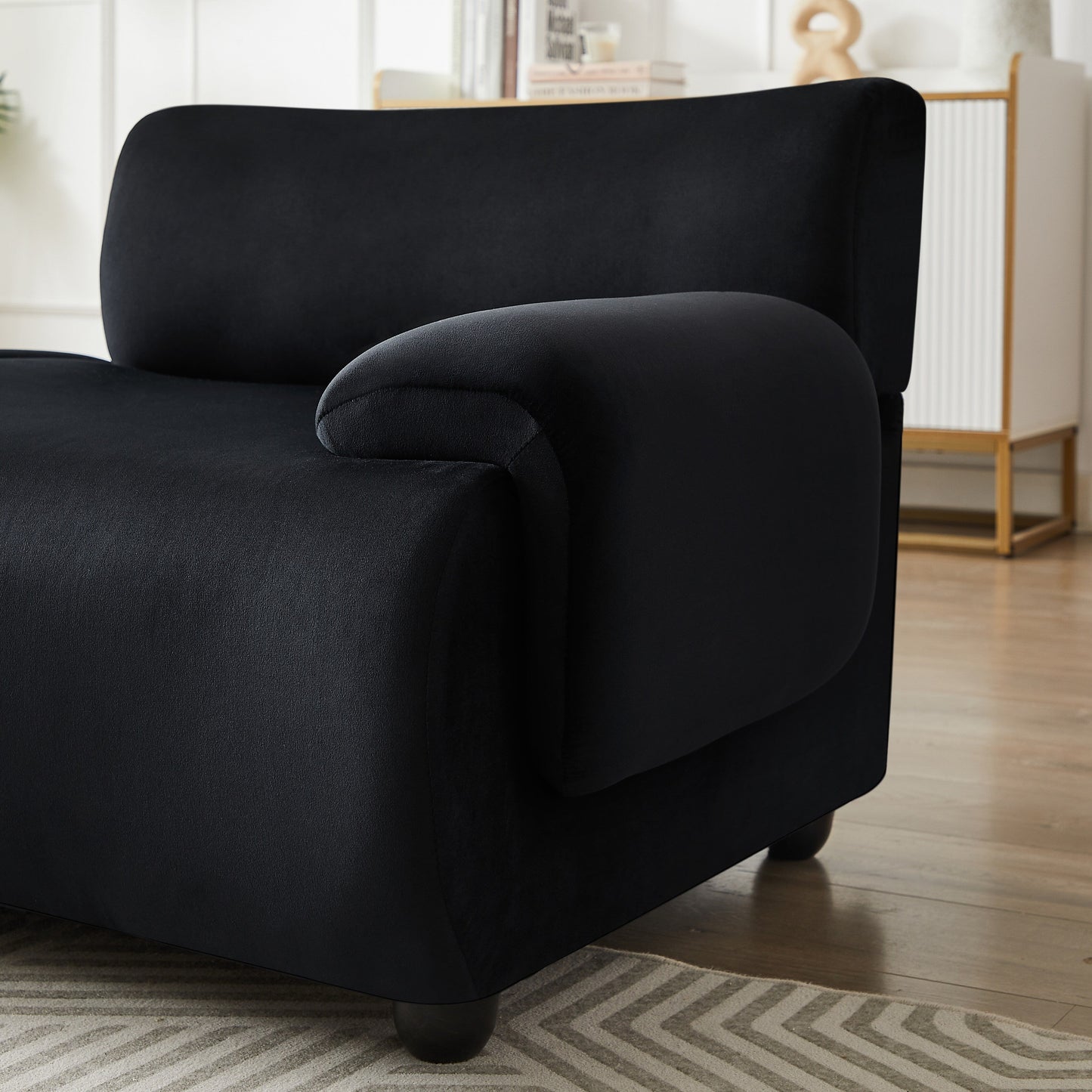 Grand canapé modulaire 3 places noir 105, avec pouf amovible, assise profonde style nuage, structure en bois massif