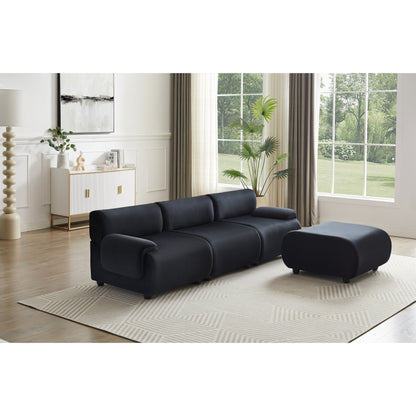 Grand canapé modulaire 3 places noir 105, avec pouf amovible, assise profonde style nuage, structure en bois massif