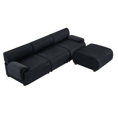 Grand canapé modulaire 3 places noir 105 avec pouf amovible, assise profonde et cadre en bois massif