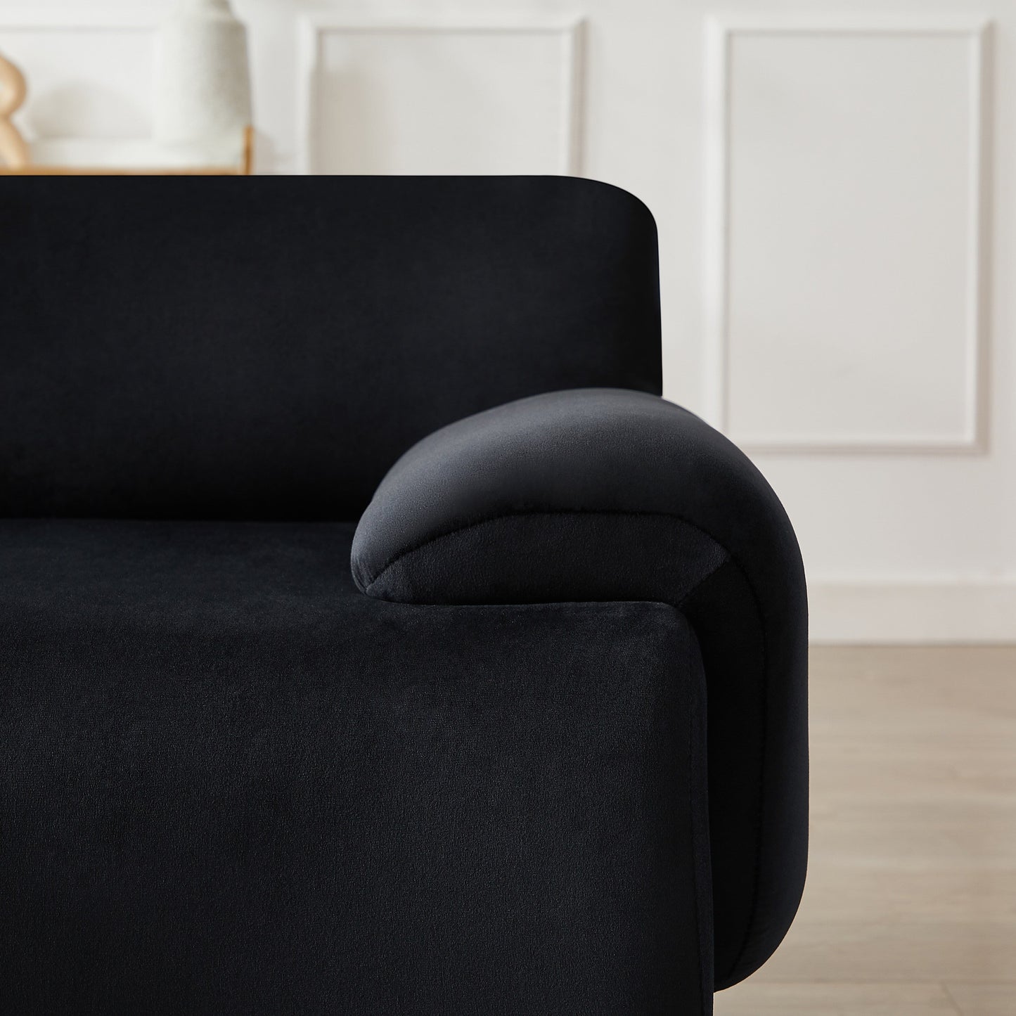 Grand canapé modulaire 3 places noir 105 avec pouf amovible, assise profonde et cadre en bois massif