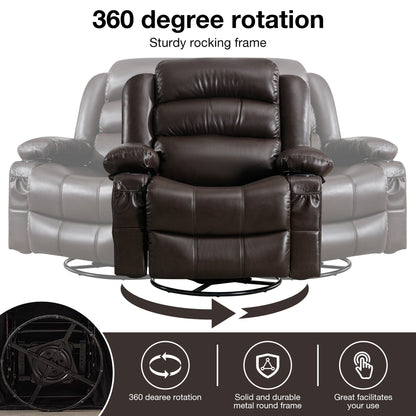Fauteuil inclinable pivotant à 360° noir avec massage par vibration, chauffage, poches latérales, port USB et 2 porte-gobelets