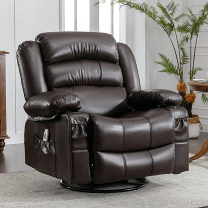 Fauteuil inclinable pivotant à 360° noir avec vibrations, chauffage, port USB, porte-gobelets et rangement latéral