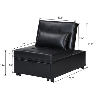 Canapé-lit ottoman simple pliable noir 39,8 avec dossier réglable et oreillers pour salon