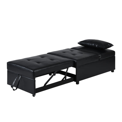 Canapé-lit ottoman simple pliable noir 39,8 avec dossier réglable et oreillers pour salon