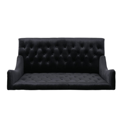 Canapé causeuse capitonné en velours noir 50,25 pouces avec pieds en bois pour salon