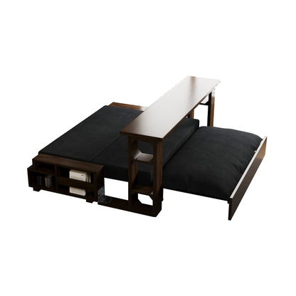 Canapé-lit convertible 3-en-1 noir 52,4 pouces avec système hydraulique et rangement, deux coussins moelleux pour le salon