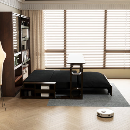 Canapé-lit convertible 3-en-1 noir 52,4 pouces avec système hydraulique et rangement, deux coussins moelleux pour le salon