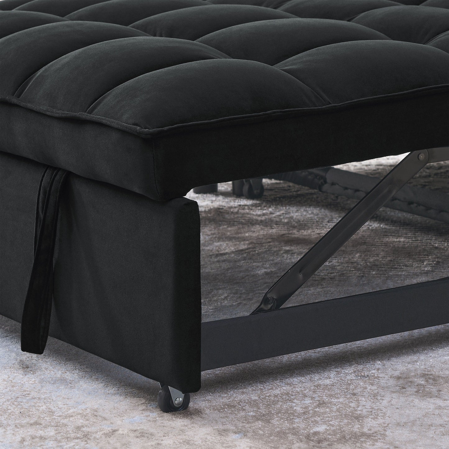 Canapé-lit gigogne 3 en 1 en velours noir 53,94 € avec deux poches latérales et dossier réglable pour le salon