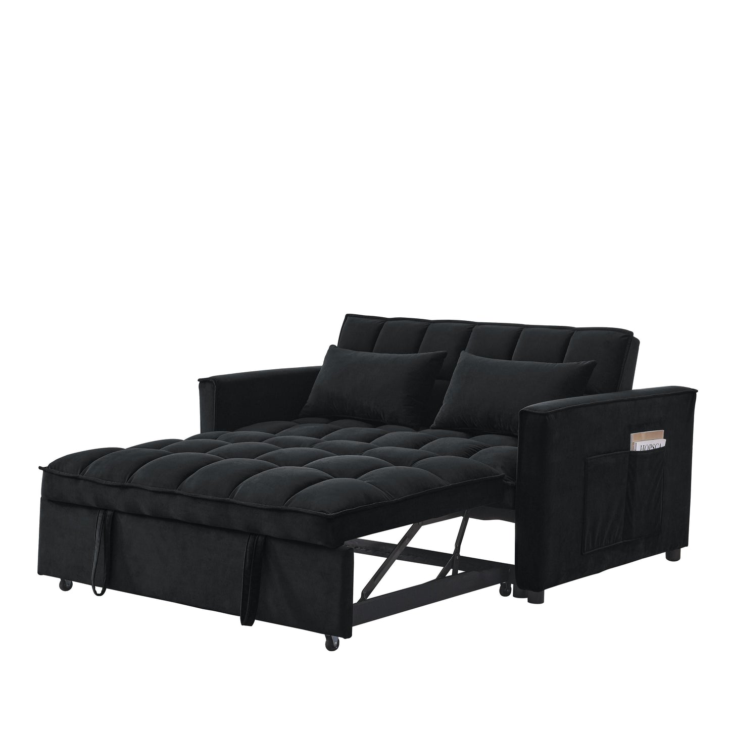 Canapé-lit gigogne 3 en 1 en velours noir 53,94 € avec deux poches latérales et dossier réglable pour le salon