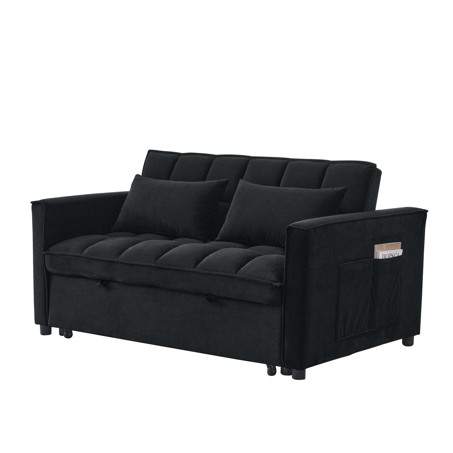 Canapé-lit gigogne 3 en 1 en velours noir 53,94 € avec deux poches latérales et dossier réglable pour le salon