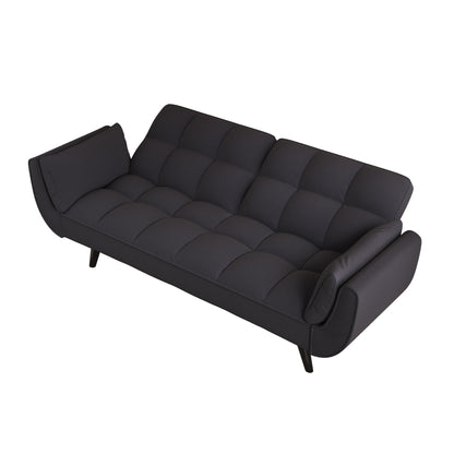 Canapé convertible 2 places en velours noir 57 avec dossier réglable, accoudoirs et rembourrage moelleux pour petits espaces