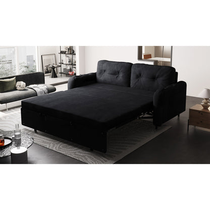 Canapé-lit convertible en velours noir 66,2 pouces avec système hydraulique et rangement, 2 coussins moelleux pour le salon