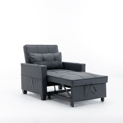 Canapé convertible 3 en 1 en similicuir noir 68.12 avec ports USB et tissu résistant à l'usure pour le salon