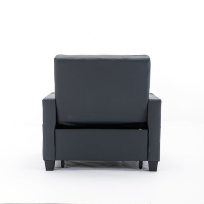 Canapé convertible 3 en 1 en similicuir noir 68.12 avec ports USB et tissu résistant à l'usure pour le salon