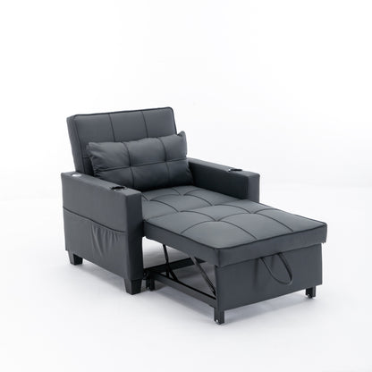 Canapé convertible 3 en 1 en similicuir noir 68.12 avec ports USB et tissu résistant à l'usure pour le salon