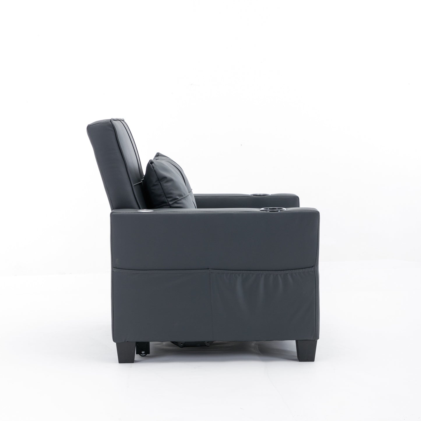 Canapé convertible 3 en 1 en similicuir noir 68.12 avec ports USB et tissu résistant à l'usure pour le salon