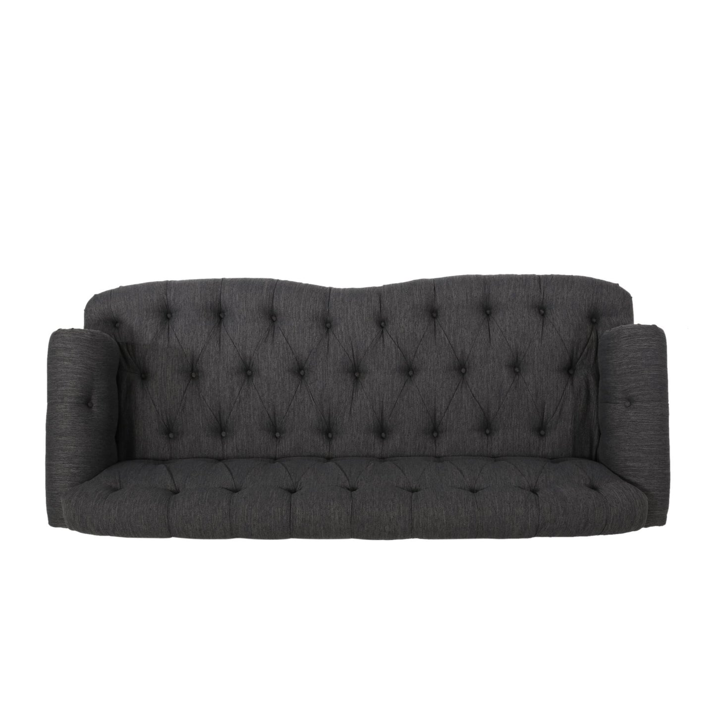 Canapé 3 places en tissu noir 74 pouces avec détails rivetés, revêtement durable et sièges spacieux pour le salon