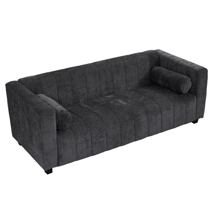 Canapé 3 places rembourré en chenille noire de 78,7 pouces avec assise extra-large et coussins amovibles