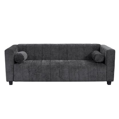 Canapé 3 places rembourré en chenille noire de 78,7 pouces avec assise extra-large et coussins amovibles