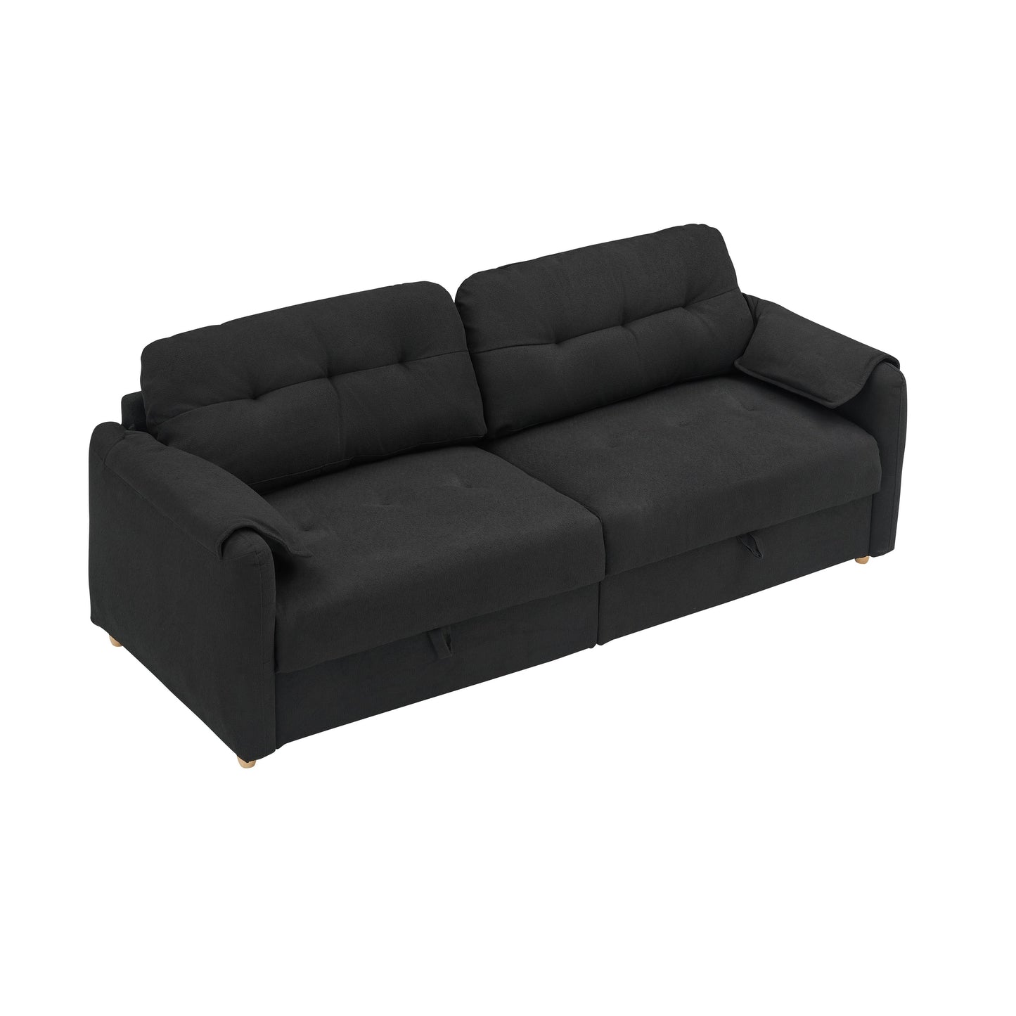 Canapé 3 places rembourré en tissu Teddy noir 79,50 $ avec rangement d'assise dissimulé pour le salon