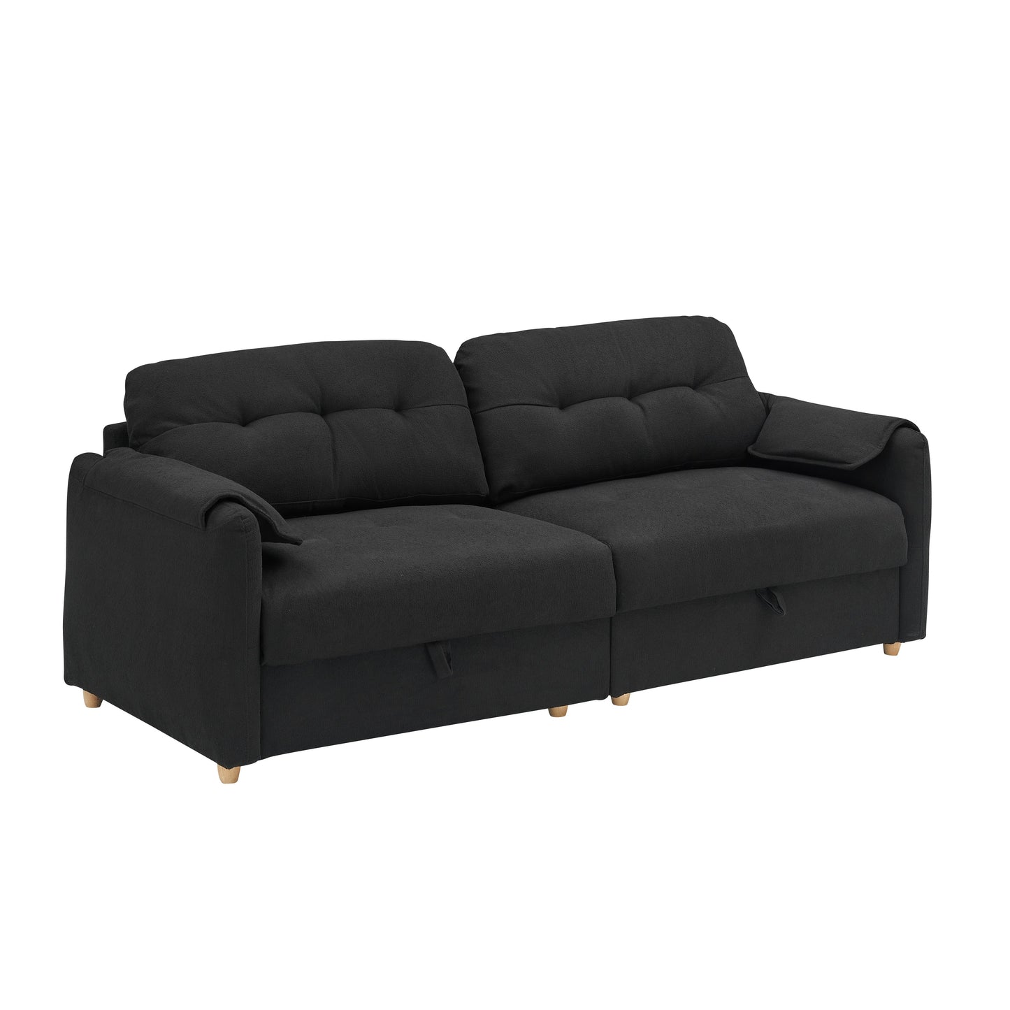 Canapé 3 places rembourré en tissu Teddy noir 79,50 $ avec rangement d'assise dissimulé pour le salon