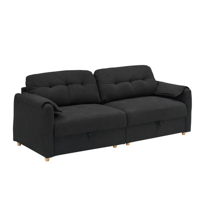 Canapé 3 places rembourré en tissu Teddy noir 79,50 $ avec rangement d'assise dissimulé pour le salon