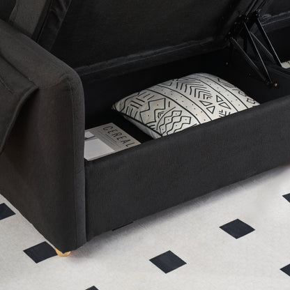 Canapé 3 places rembourré en tissu Teddy noir 79,50 $ avec rangement d'assise dissimulé pour le salon