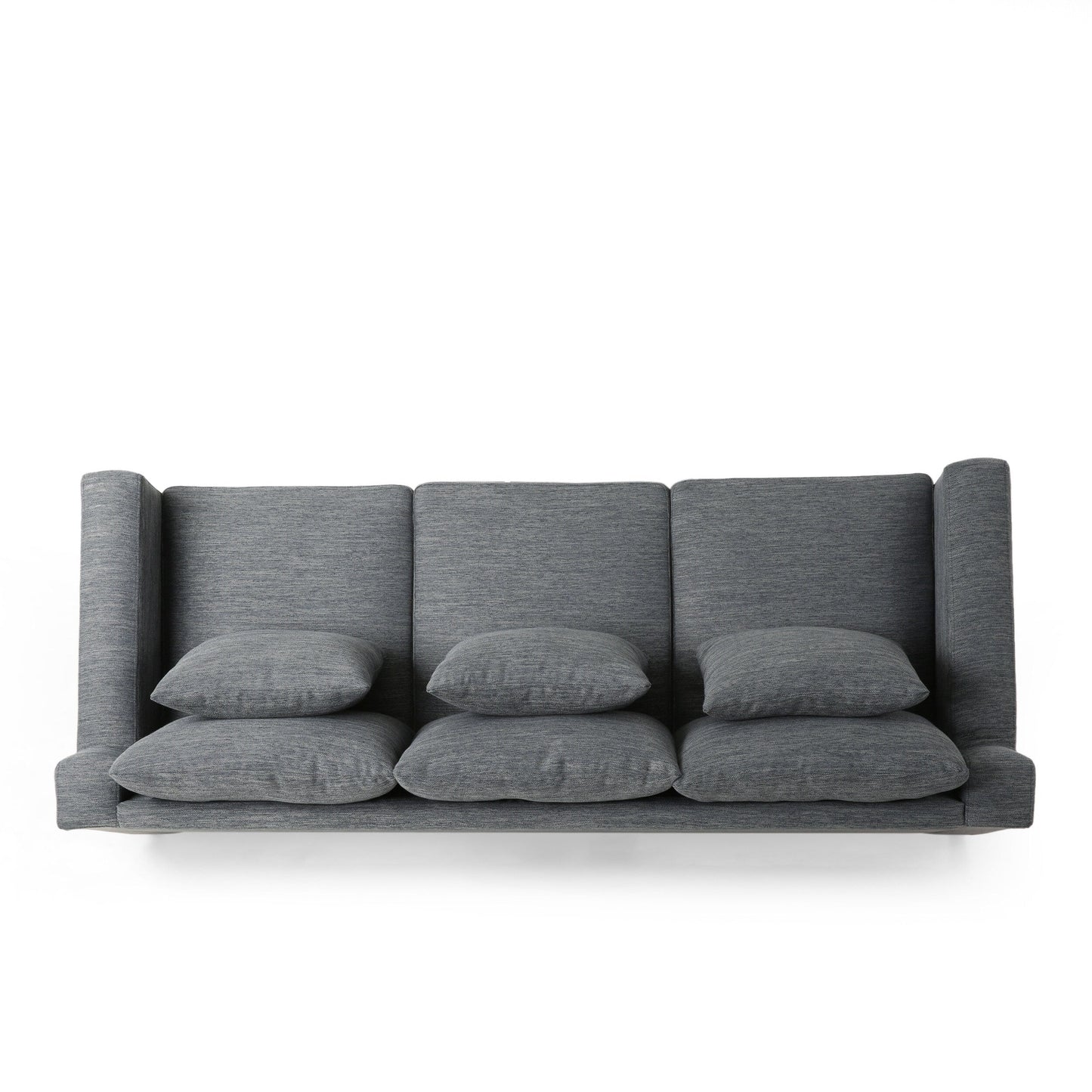 Canapé 3 places en tissu noir 80'' avec 3 coussins, base en bois, cadre en bois massif
